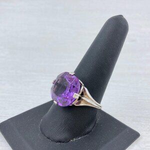 Purple Sapphire Sterling Silver Ring Size 10 1/4 Faceted Round Cut 14mm 10 Carat